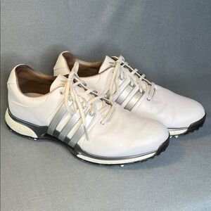 Adidas Tour 360 White Leather Spiked Golf Shoes, men's sz 12